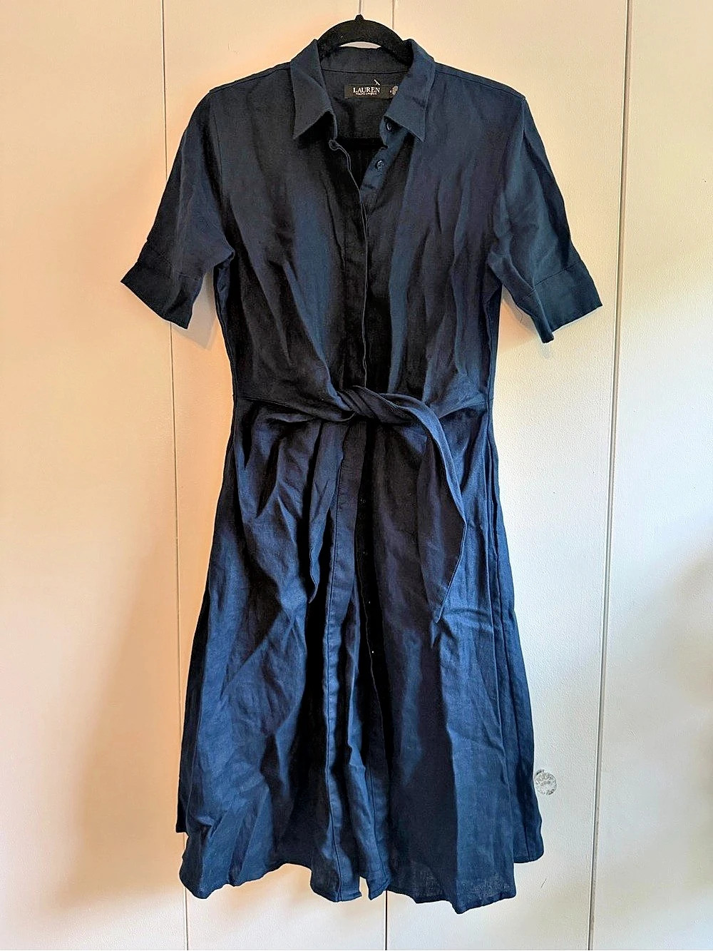 Lauren Ralph Lauren Linen Belted Shirt Dress Blue New